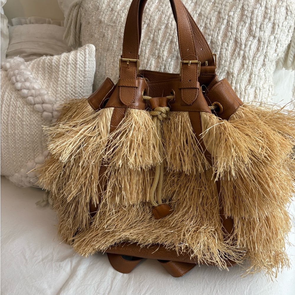 Tory Burch Brown and Tan Fringe Backpack